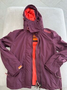 Superdry Plum Hooded Jacket with Bright Orange Lining